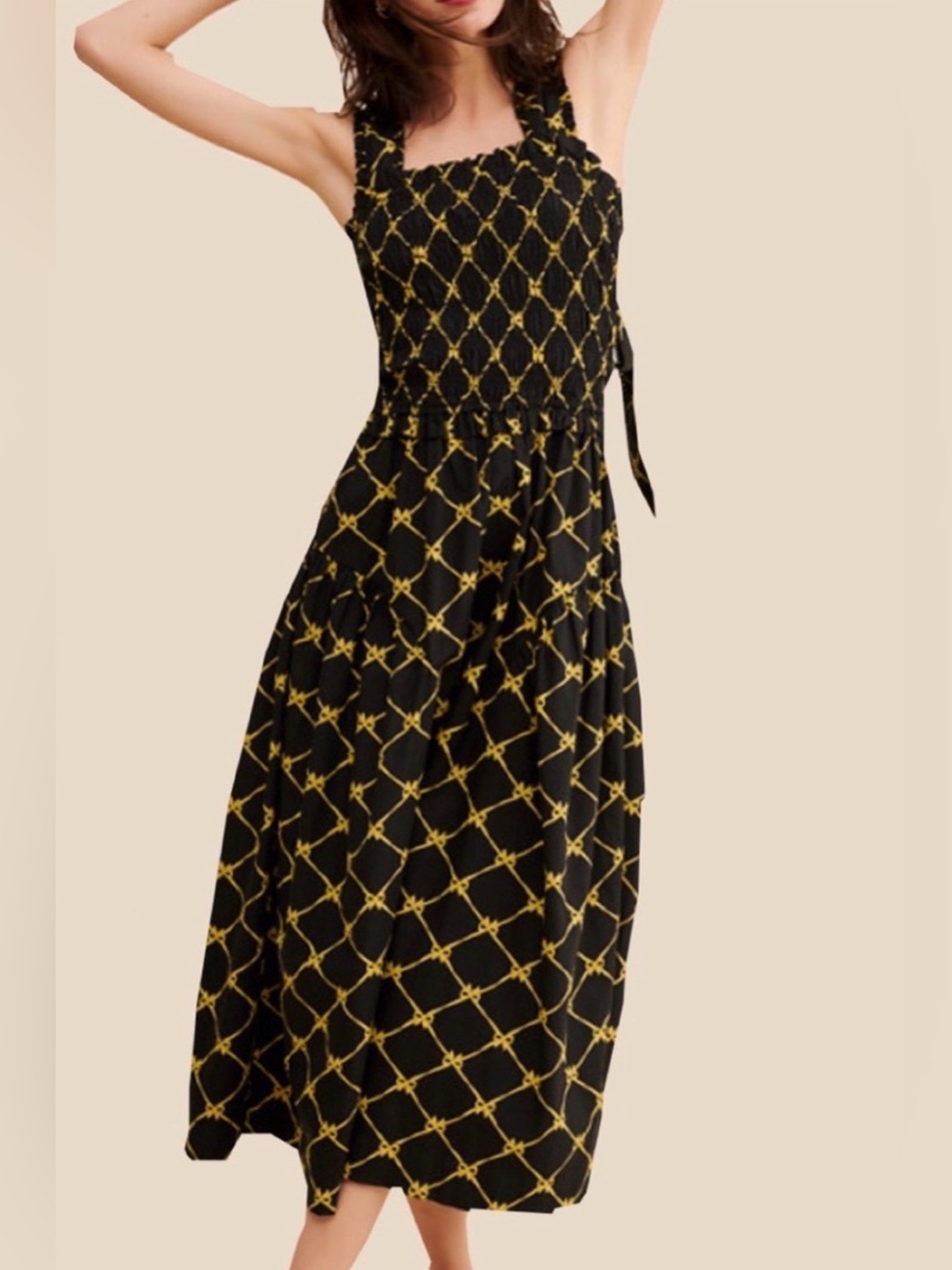 Damson Madder Bow Print Tish Midi Dress, NEW